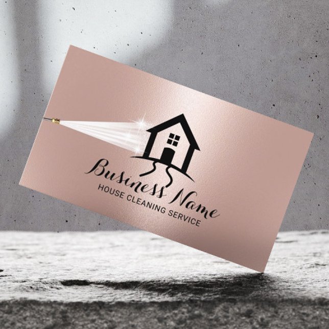 House Cleaning Power Wash House Logo Rose Gold Business Card (Creator Uploaded)