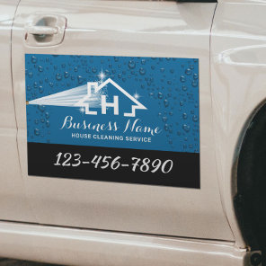 House Cleaning Pressure Washing Monogram Logo Blue Car Magnet