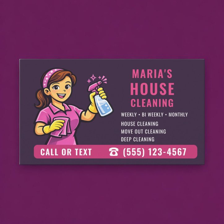 House Cleaning Purple Pink Business Card
