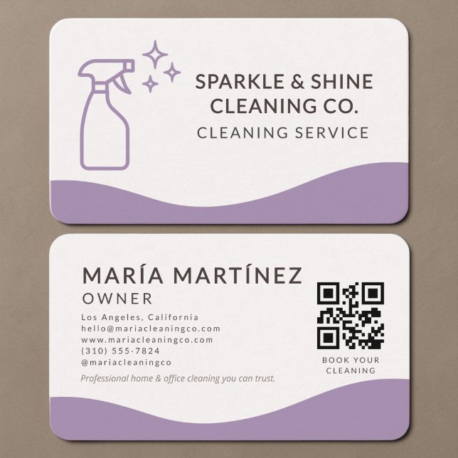 House Cleaning Purple QR Code  Business Card (Creator Uploaded)