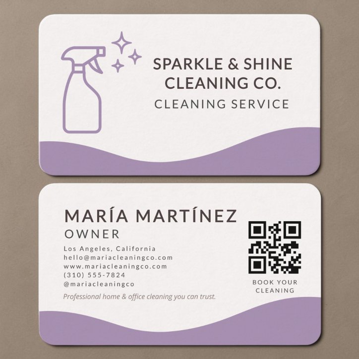 House Cleaning Purple QR Code Business Card