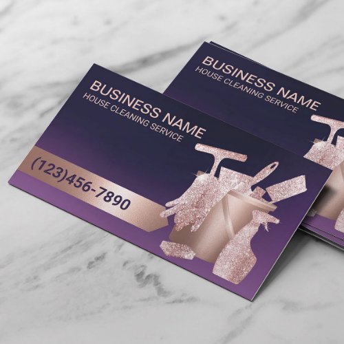 House Cleaning Purple  Rose Gold Professional Business Card