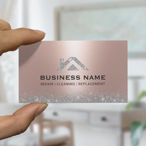 House Cleaning Realtor Modern Rose Gold  Silver Business Card