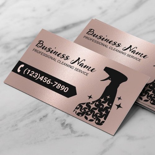 House Cleaning Rose Gold  Black Spray Cleaner Business Card