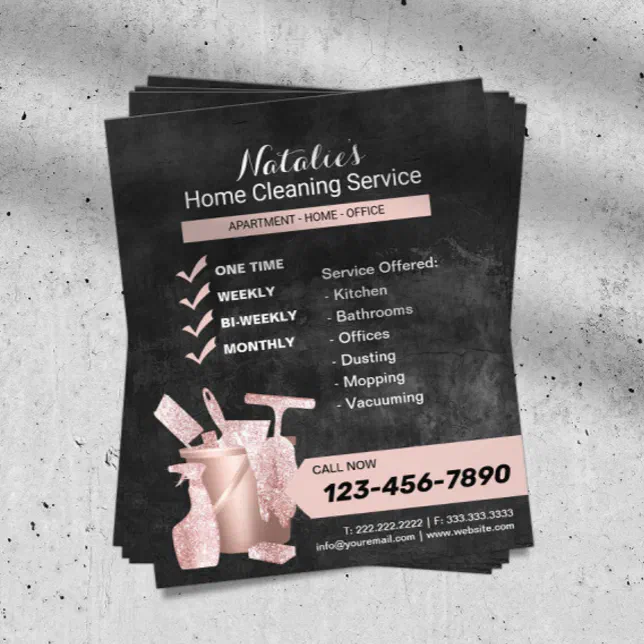 House Cleaning Rose Gold Chalkboard Housekeeping Flyer Zazzle