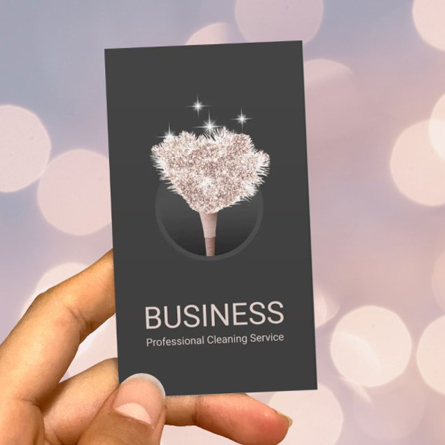 House Cleaning Rose Gold Feather Duster Dark Gray Business Card (Creator Uploaded)