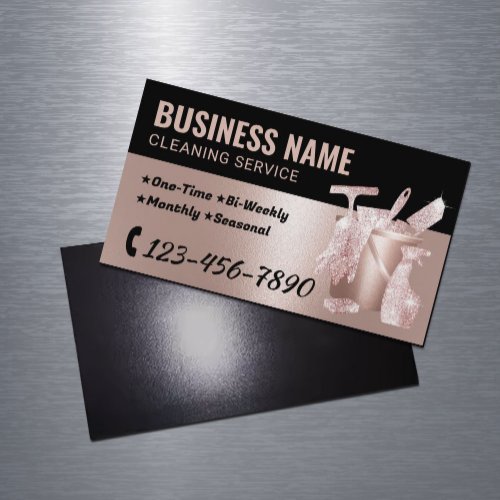 House Cleaning Rose Gold Glitter Housekeeping Business Card Magnet
