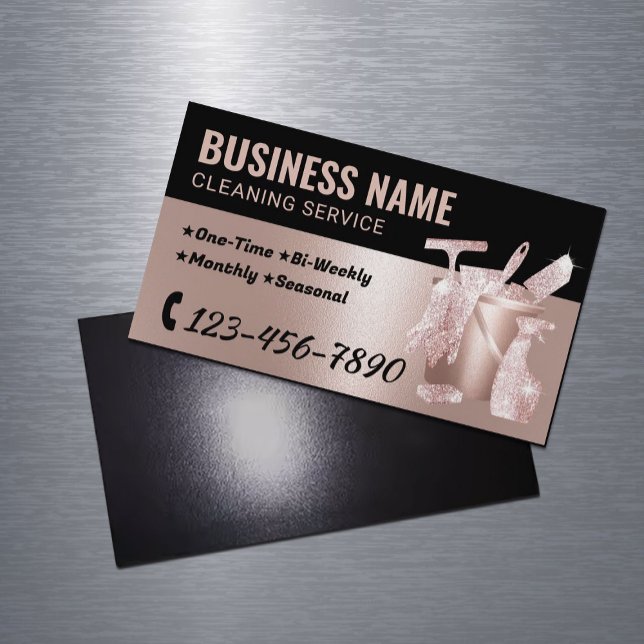 House Cleaning Rose Gold Glitter Housekeeping Business Card Magnet (Creator Uploaded)