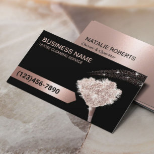 House Cleaning Rose Gold Glitter Maid Service Business Card