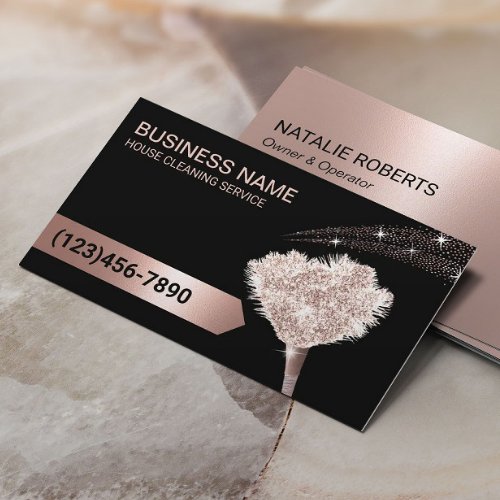 House Cleaning Rose Gold Glitter Maid Service Business Card