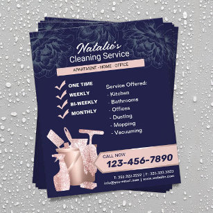 House Cleaning Rose Gold Housekeeping Navy Floral Flyer