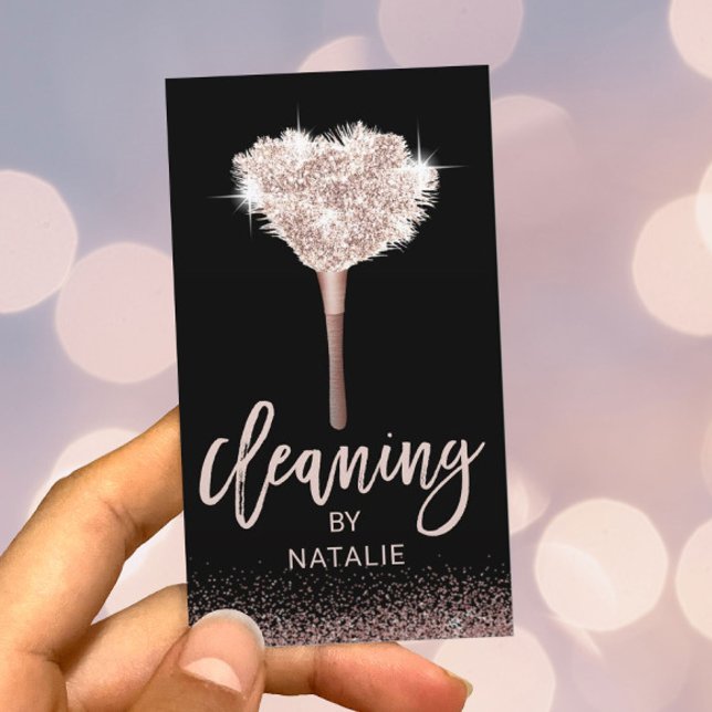 House Cleaning Rose Gold Maid Feather Duster Business Card (Creator Uploaded)