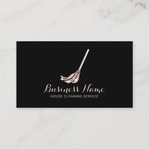 House Cleaning Rose Gold Mop Logo Maid Service Business Card