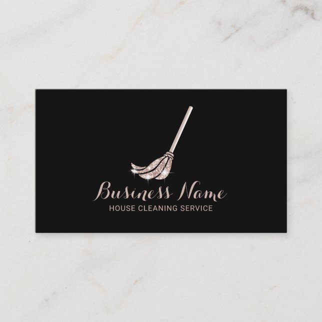 House Cleaning Rose Gold Mop Logo Maid Service Business Card (Front)