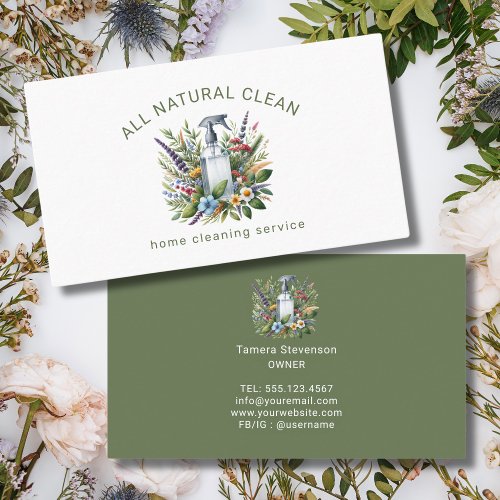 House Cleaning Service All Natural Floral Business Card