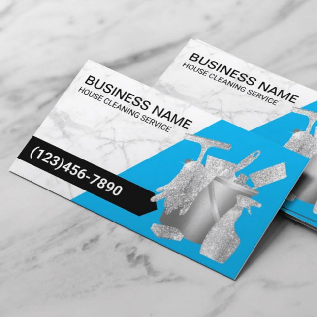 House Cleaning Service Auto Detailing Blue Marble  Business Card (Creator Uploaded)