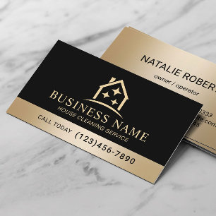 House Cleaning Service Black & Gold Housekeeping Business Card