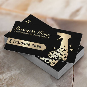 House Cleaning Service Black & Gold Spray Cleaner Business Card