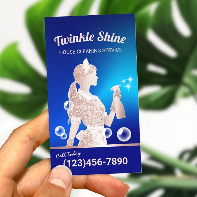 House Cleaning Service Blue Maid Housekeeping Business Card (Creator Uploaded)