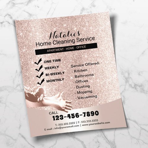 House Cleaning Service Blush Rose Gold Glitter Flyer