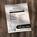 House Cleaning Service Blush & Silver Housekeeping Flyer<br><div class="desc">Home Cleaning Service Rose Gold Silver Glitter Housekeeping Flyers.</div>