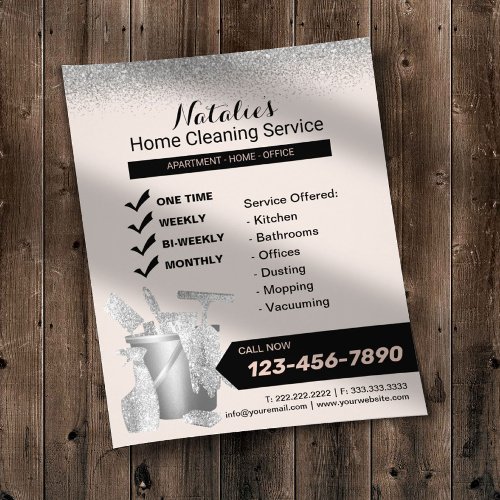 House Cleaning Service Blush  Silver Housekeeping Flyer