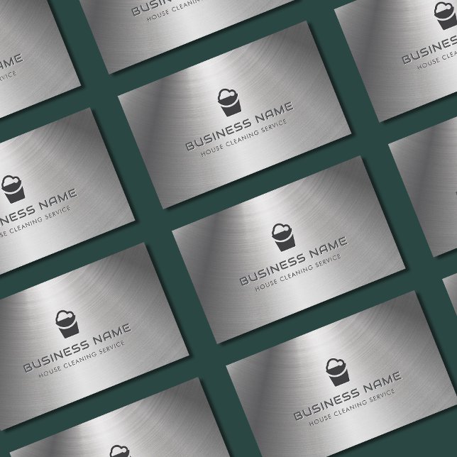 House Cleaning Service Bucket Logo Metal Business Card (Creator Uploaded)