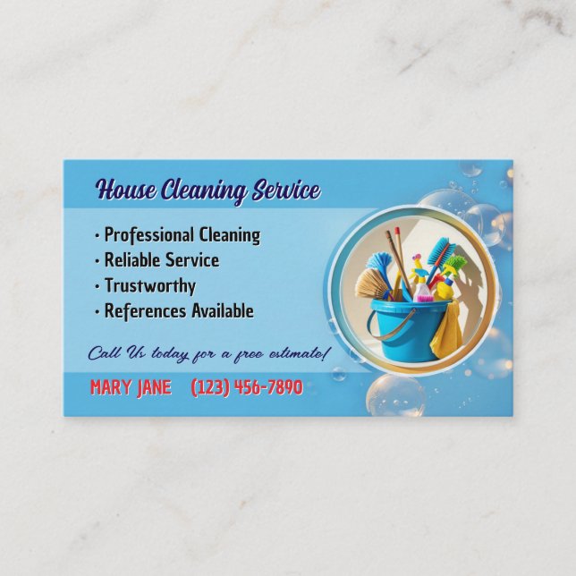 House Cleaning Service Business Cards (Front)