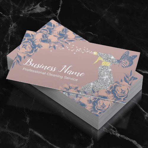 House Cleaning Service Dusty Rose Vintage Floral Business Card
