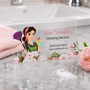 House Cleaning Service Floral Maid Clear Business Cards