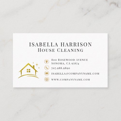 House Cleaning Service Gold Logo Business Card