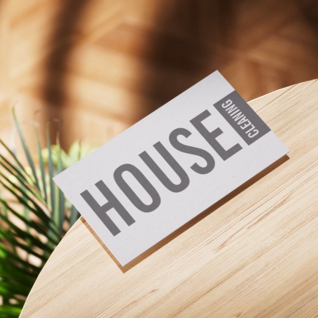 House Cleaning Service Grey Bold Lettering Business Card (Perfect for business)