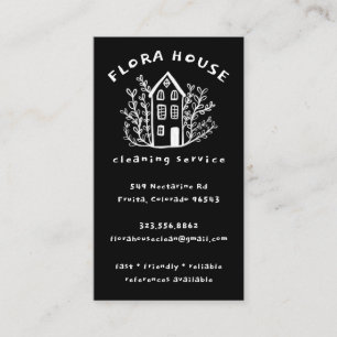 House Cleaning Service Home Hand Drawn Logo B&W Business Card