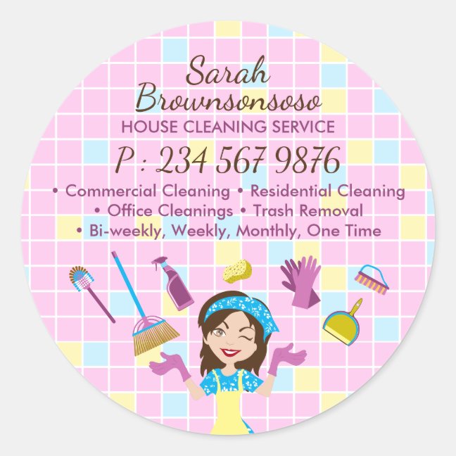 House Cleaning Service Janitorial Maid Girl Worker Classic Round Sticker