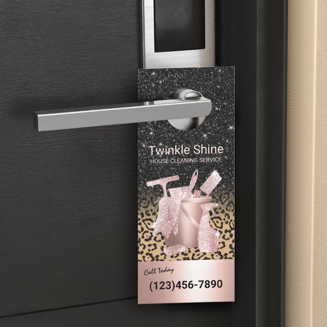 House Cleaning Service Leopard Print Rose Gold  Door Hanger (Creator Uploaded)