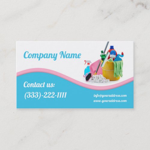Light Blue &amp; Pink Wave Cleaning Service Card Business Card Templates