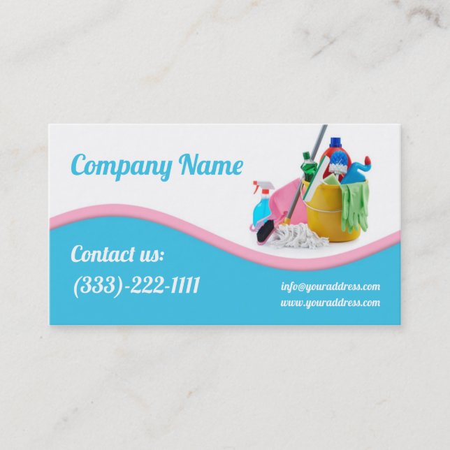 House Cleaning Service Light Blue & Pink Wave Card (Front)