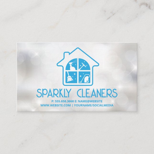 House Cleaning Service Logo | Sparkles  Business Card (Front)