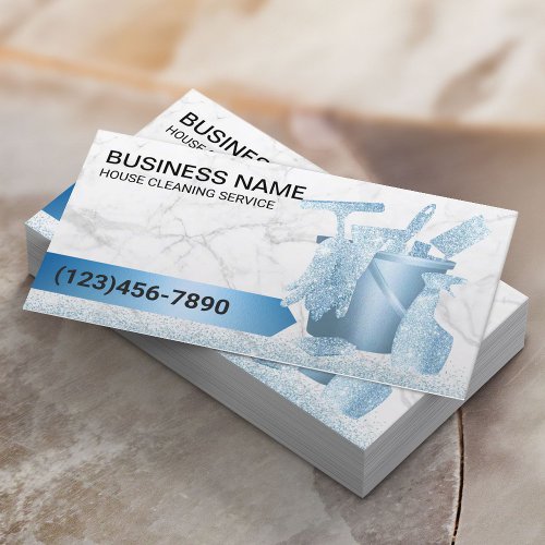 House Cleaning Service Modern Blue Marble Business Card