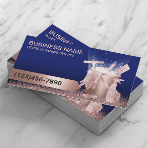 House Cleaning Service Modern Blue & Rose Gold Business Card