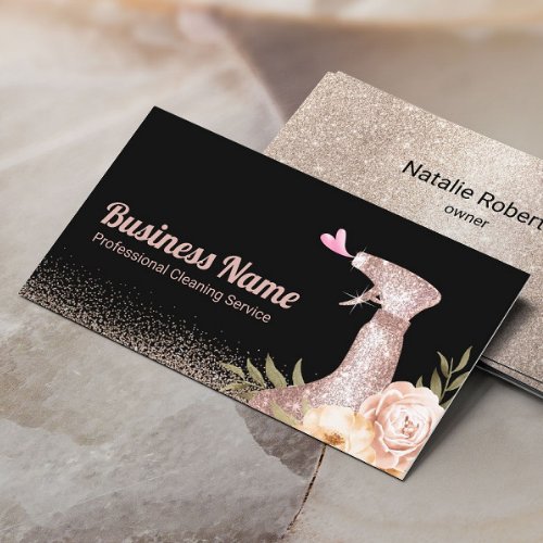 House Cleaning Service Modern Floral Spray Cleaner Business Card