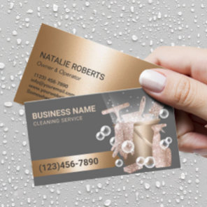 House Cleaning Service Modern Gold Clean Supplies Business Card