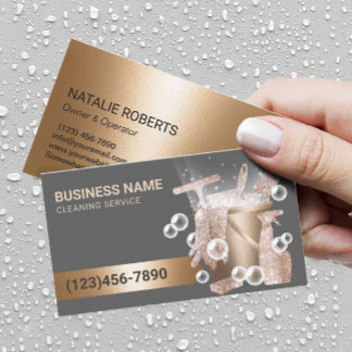 House Cleaning Service Modern Gold Clean Supplies Business Card