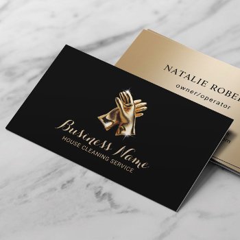 House Cleaning Service Modern Gold Gloves Maid Business Card by cardfactory at Zazzle