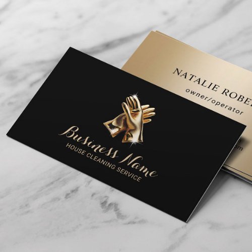 House Cleaning Service Modern Gold Gloves Maid Business Card