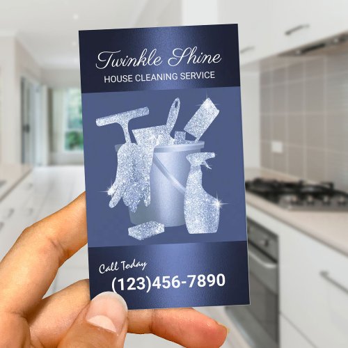 House Cleaning Service Modern Navy Blue Business Card