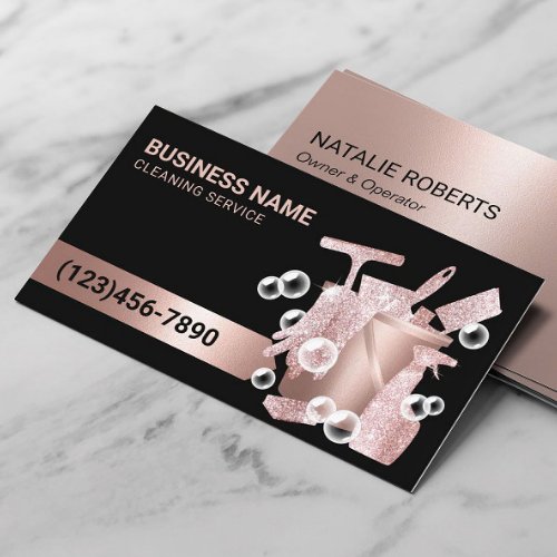 House Cleaning Service Modern Rose Gold Bubbles Business Card