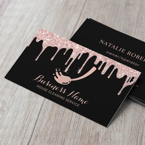 House Cleaning Service Modern Rose Gold Drips Business Card