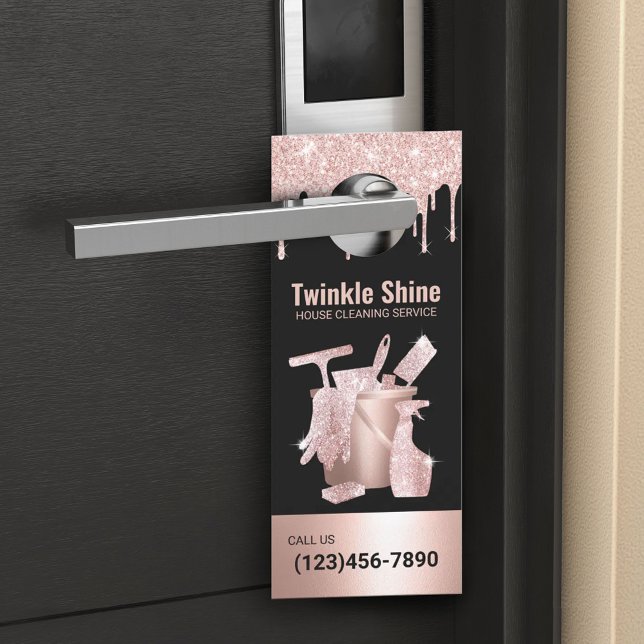 House Cleaning Service Modern Rose Gold Drips Door Hanger (Creator Uploaded)