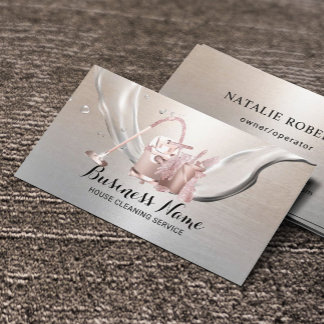 House Cleaning Service Modern Silver Housekeeping Business Card